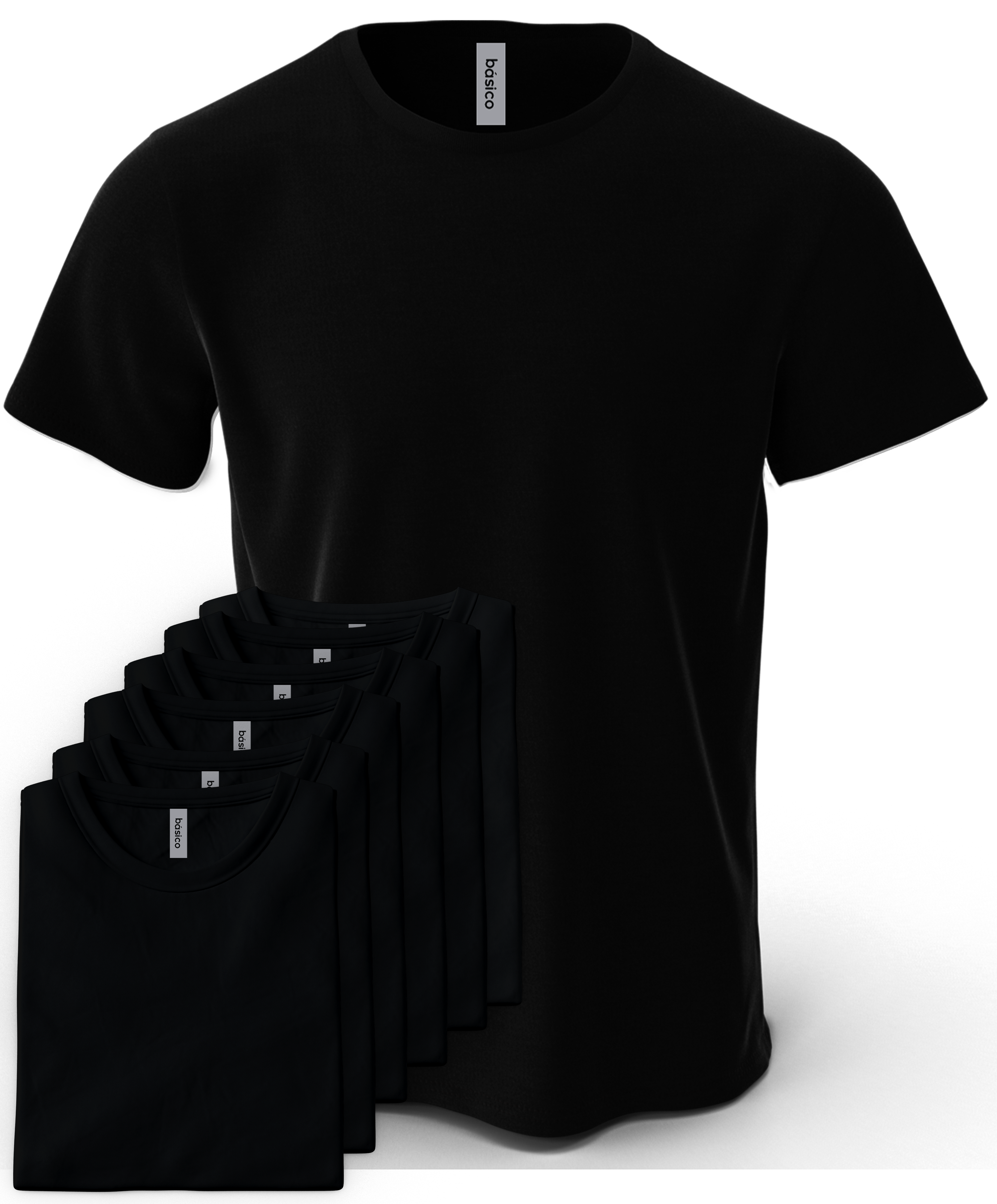 Black Plain Classic Breathable Soft 100% Cotton Unisex Crew Neck Casual T shirts (6 Pack) Basico Apparel