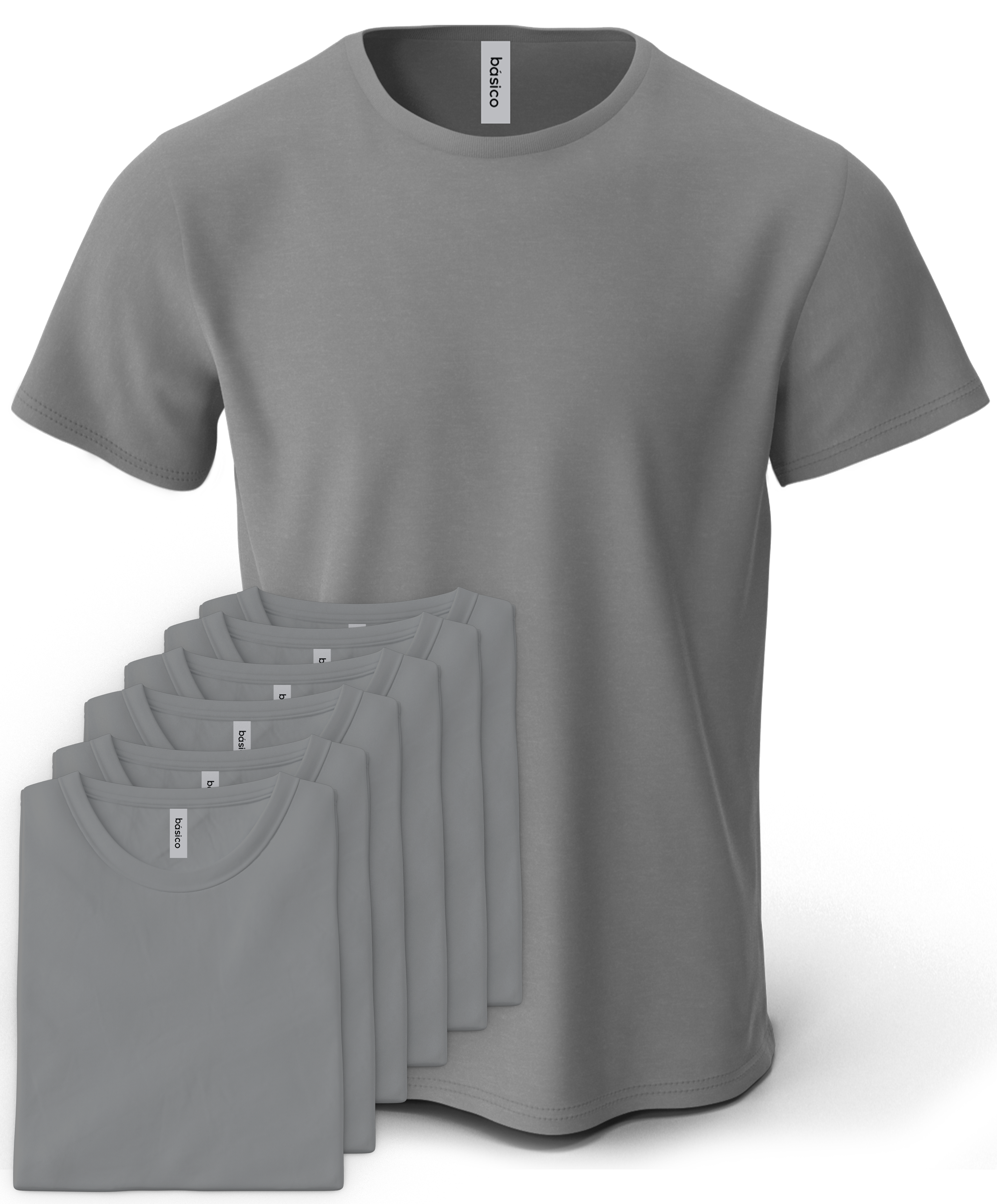Grey Plain Classic Breathable Soft 100% Cotton Unisex Crew Neck Casual T shirts (6 Pack) Basico Apparel