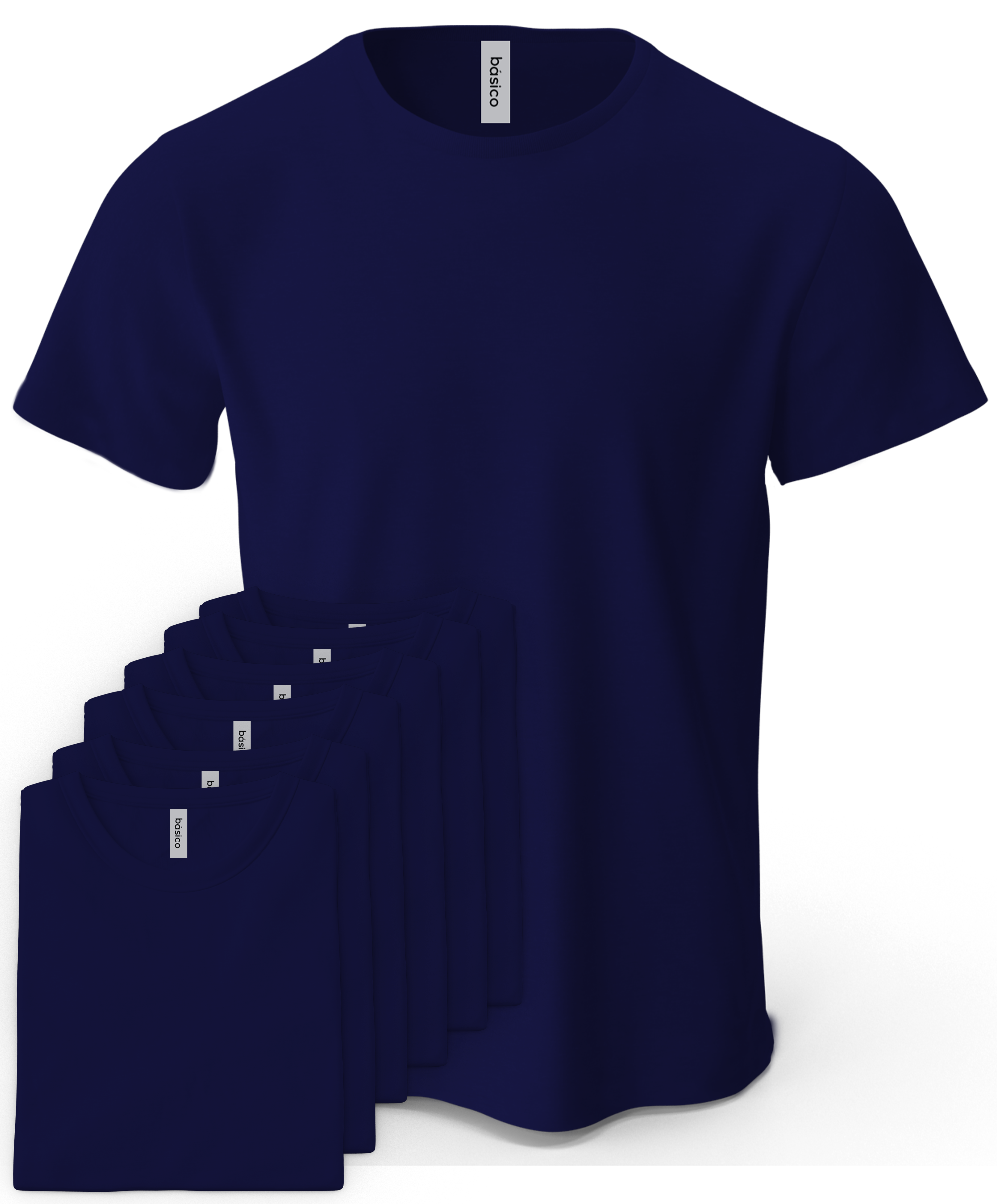 Navy Blue Plain Classic Breathable Soft 100% Cotton Unisex Crew Neck Casual T shirts (6 Pack) Basico Apparel