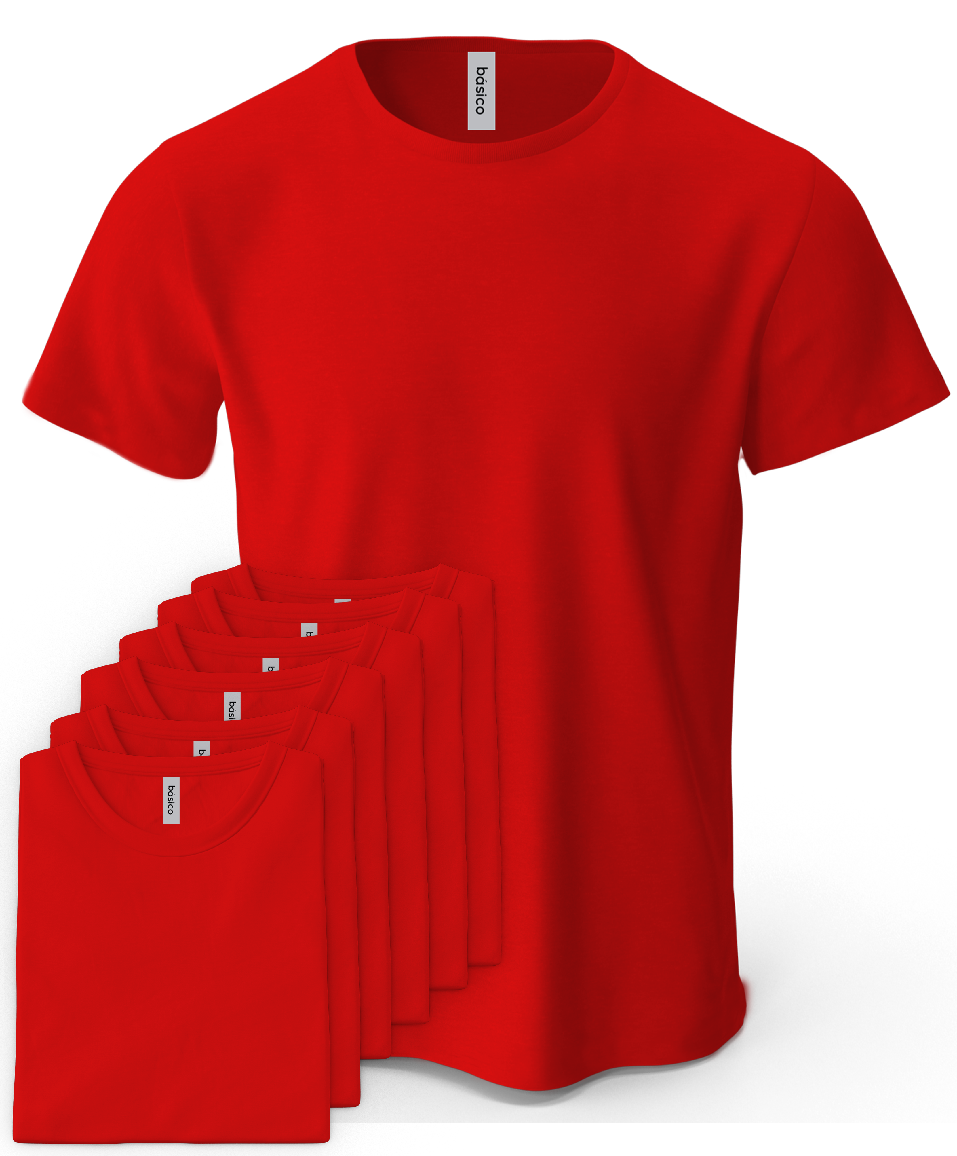 Red Plain Classic Breathable Soft 100% Cotton Unisex Crew Neck Casual T shirts (6 Pack) Basico Apparel